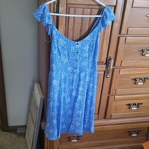 Uncharted Threads Blue Floral Button-Front Dress